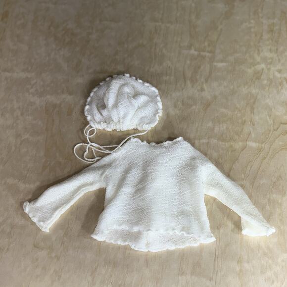 Vintage Baby Girl Knit Outfits Lot – Sweater Pants Set + Cardigan Bonnet Ivory - Picture 3 of 10